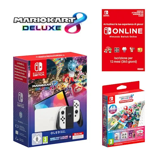 Nintendo Switch Oled White Mario Kart 8 Deluxe + 12M